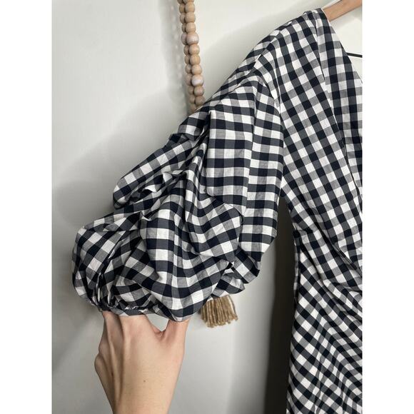 Gianni Bini Gingham Dress Medium Tie Side Wrap Mini Balloon Sleeve - Picture 4 of 9